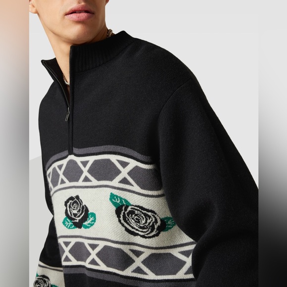 The Hundreds Black and Gray Zip Up Sweater with Rose Design circa 2022 - Picture 2 of 8